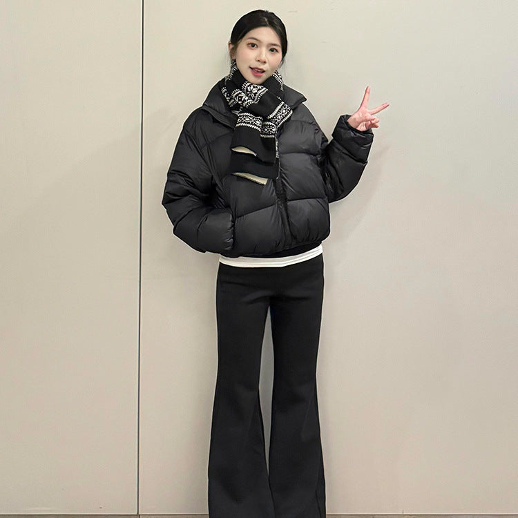 Short women's down jacket with white duck down filling