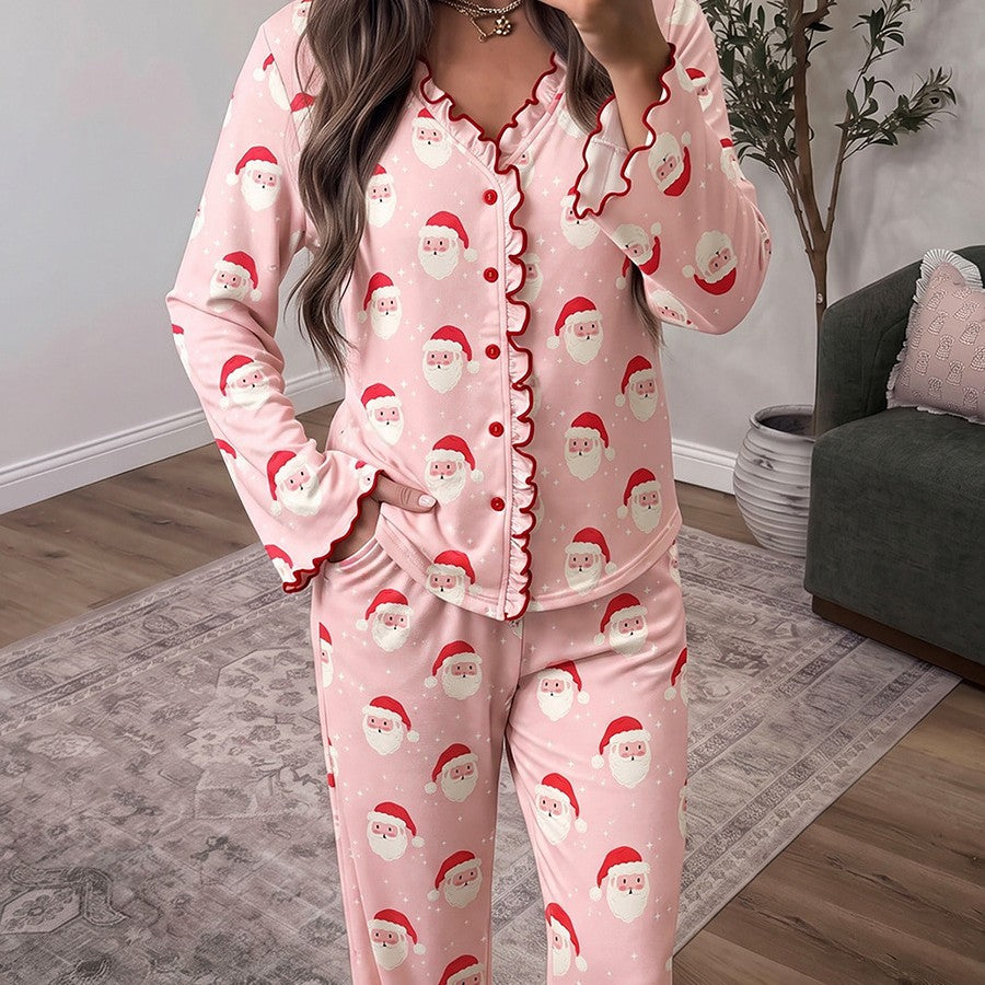 Women's house suit, long-sleeved, with Santa print