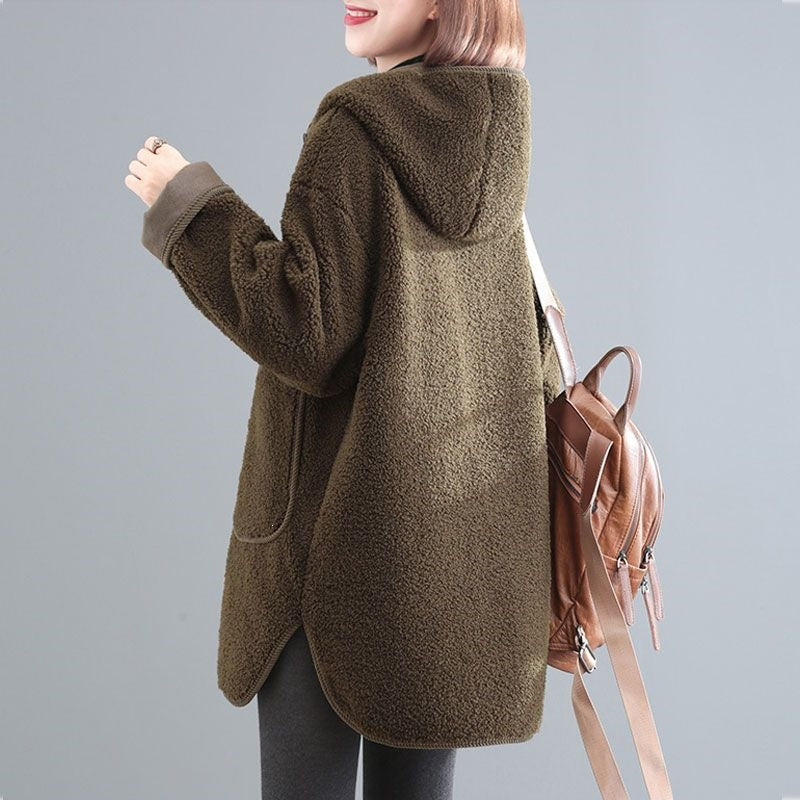 Loose Lambskin Imitation Coat, Mid-Length