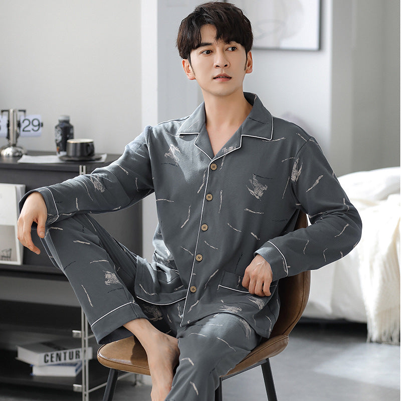 Men's house suit made of cotton, long-sleeved