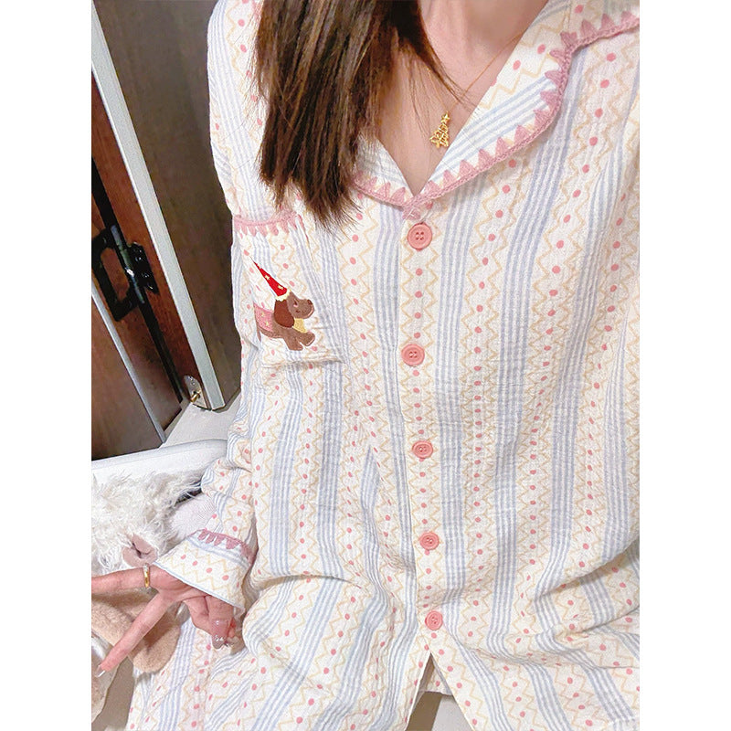 Women's Pajama Set, Cotton, Cartoon Design, Lapel Collar