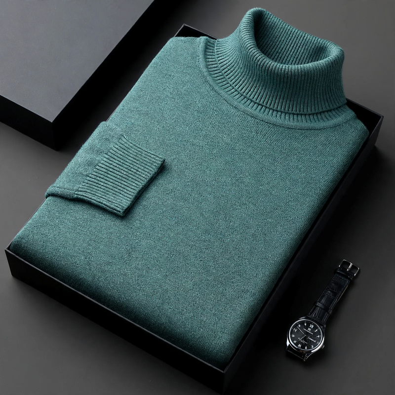 Men's turtleneck sweater, solid color, thick and loose