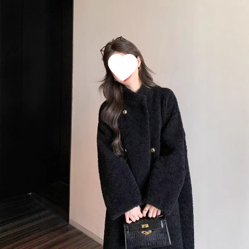 Long Lamb Fleece Coat for Women, Faux Fur Look