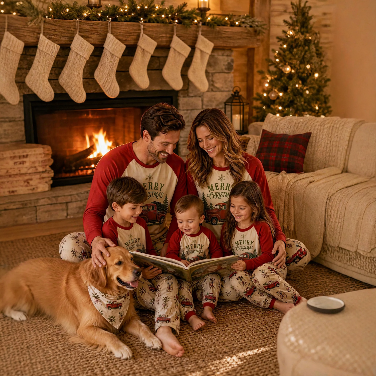 Christmas Pajama Set for Families with Car Design