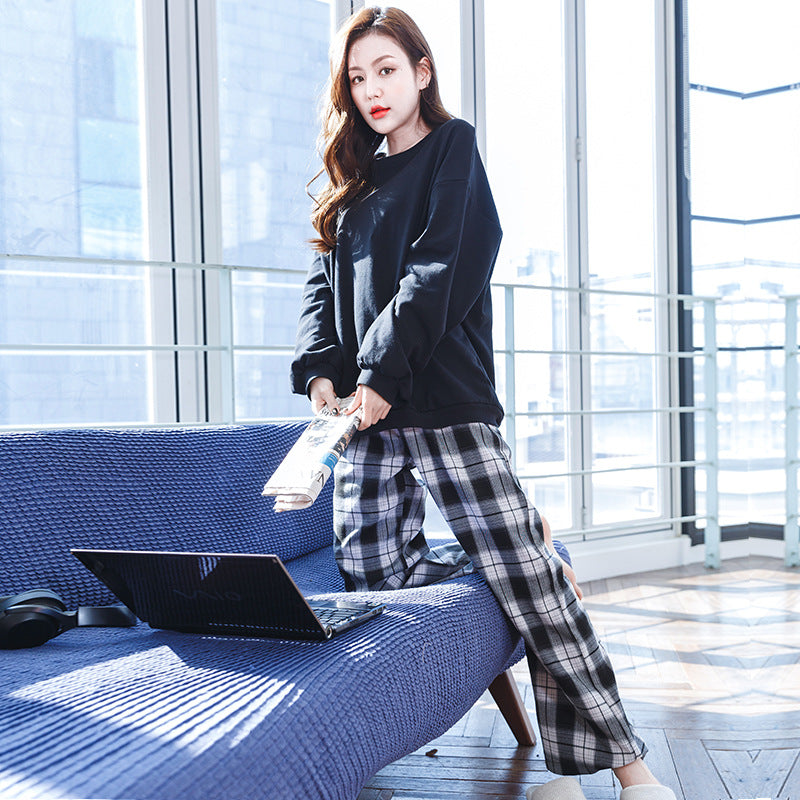 Women's cotton pajama set, checked