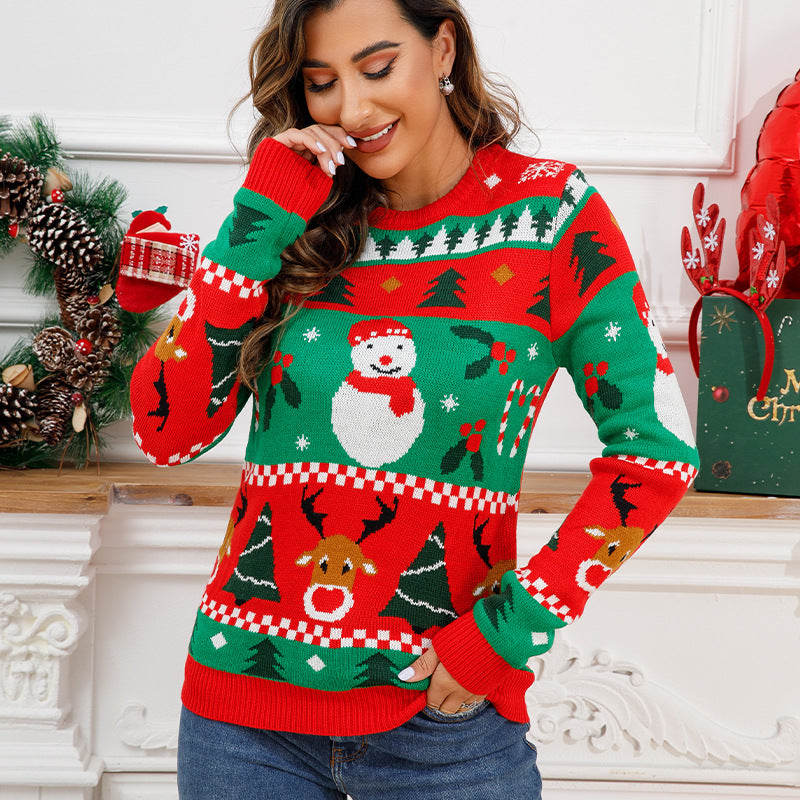 Loose Women's Christmas Sweater with Round Neck