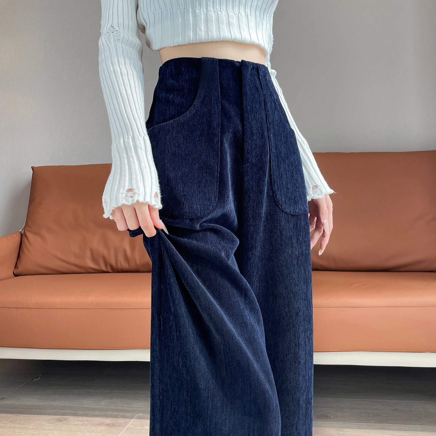 Padded corduroy trousers with wide leg
