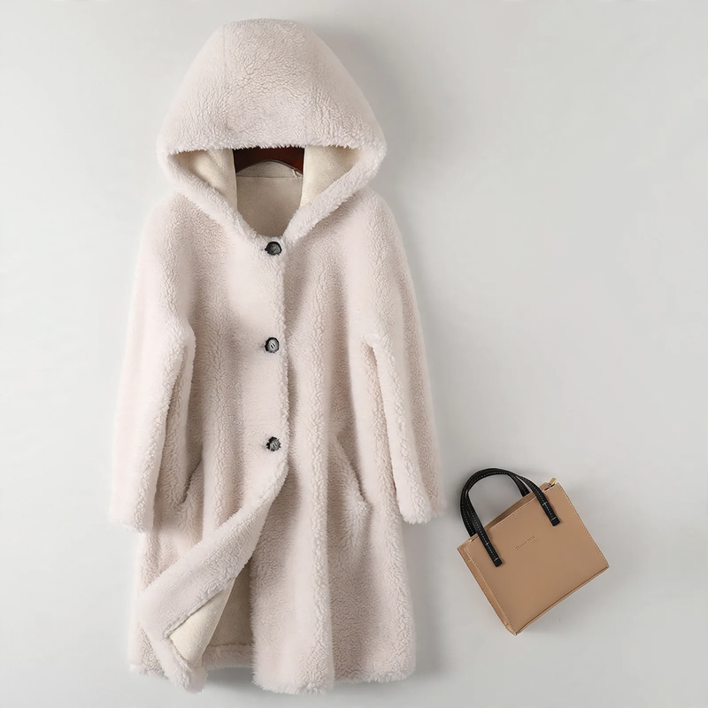 Women's Lambskin Coat, embossed, with hood