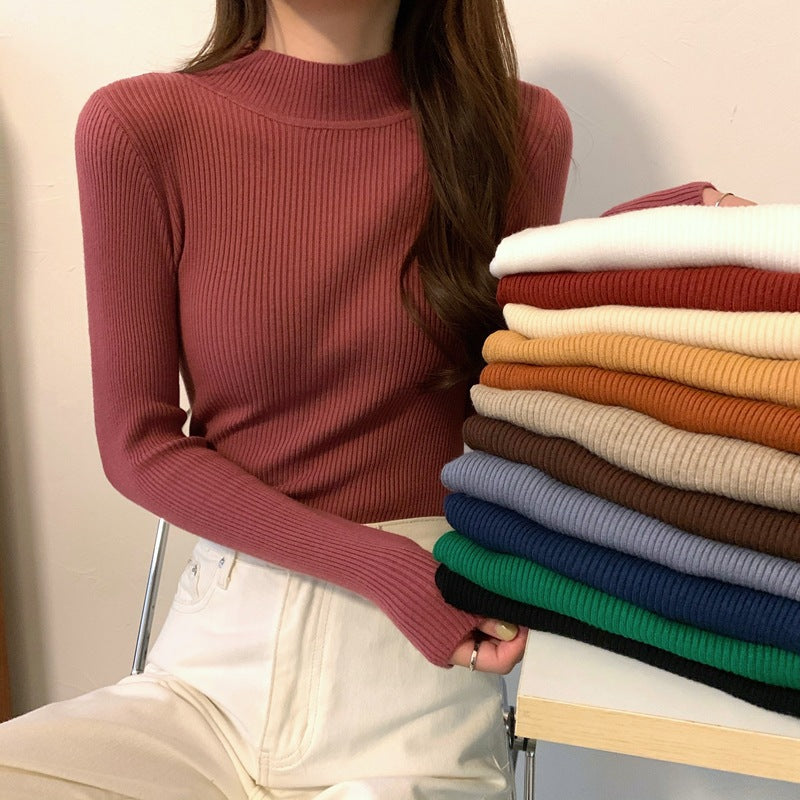 Versatile women's knitted pullover with stand-up collar