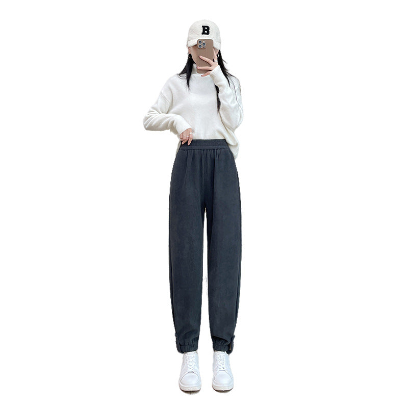 Women's Casual Pants made of Chenille with Cuffs