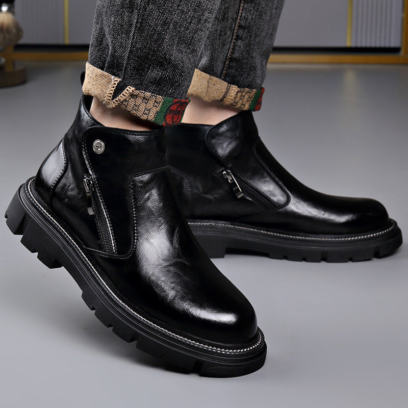 Men's Chelsea boots made of genuine leather with zipper