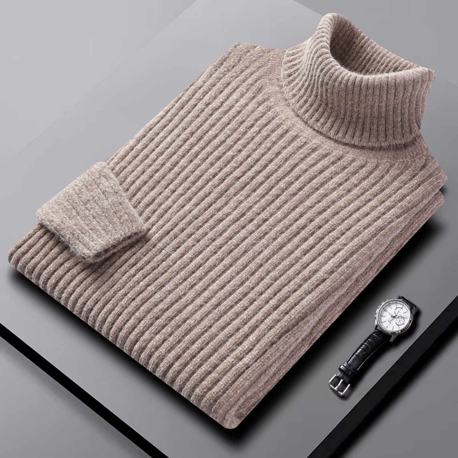 Men's Chenille Pullover with High Collar