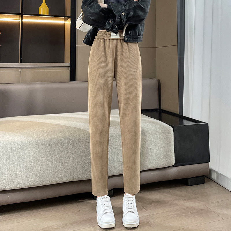 Women's corduroy pants, lined, carrot cut, narrow leg opening