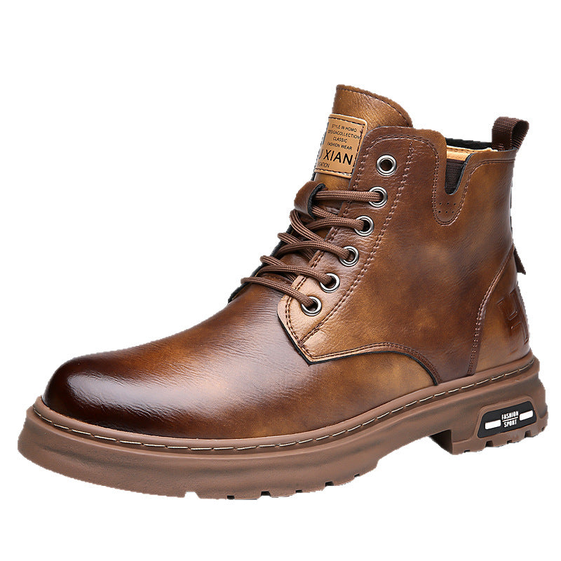 Padded Men's Boots, High-Top, British Style