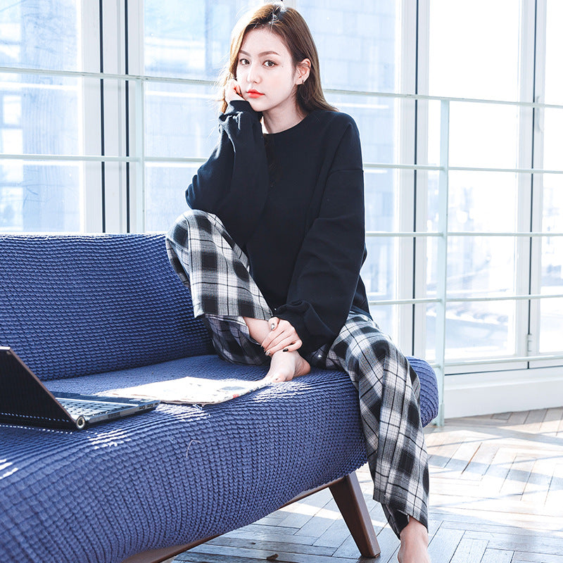 Women's cotton pajama set, checked
