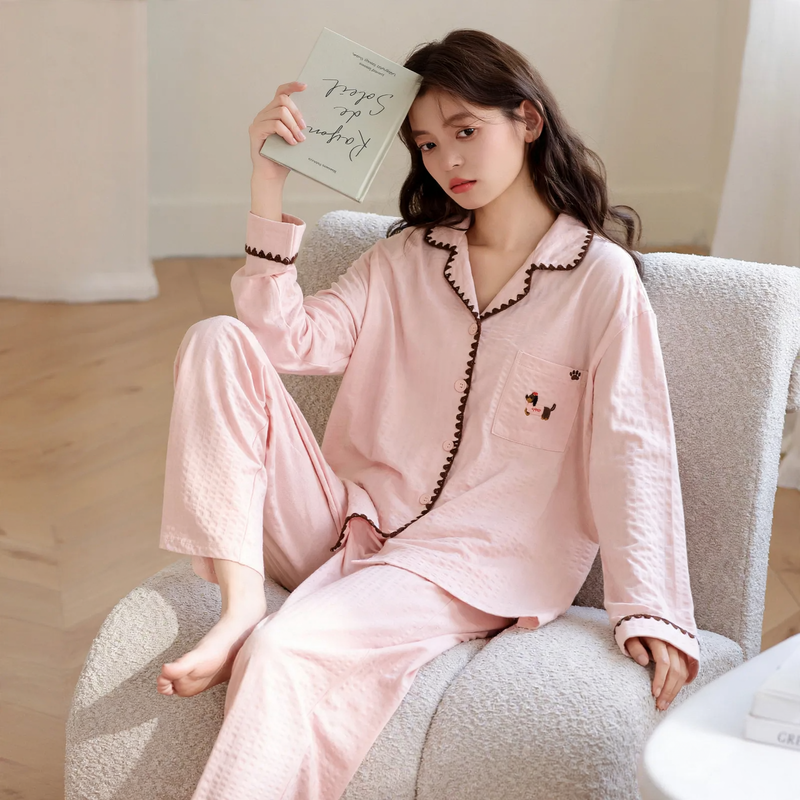 Women's Pajama Set, Long Sleeve, Cotton, Button Placket