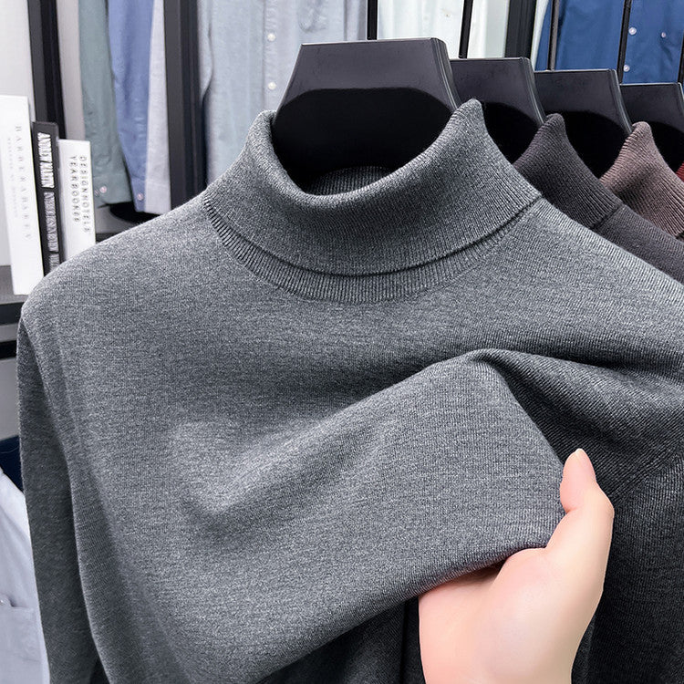Men's pullover made of silk and sheep wool, stand-up collar