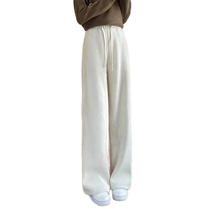 Fleece-lined cord wide pants