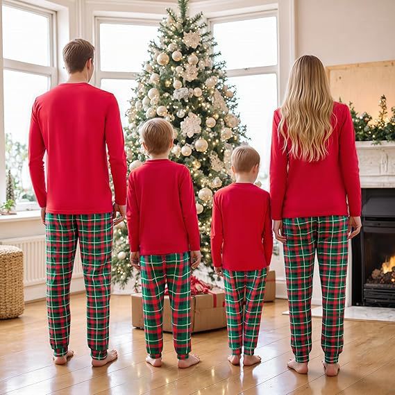 Family Pajama Set, Cotton, Christmas Cartoon Design