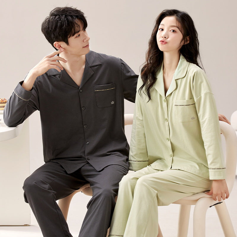 Pair-Pajama-Set, Cotton, Long Sleeve, with Button Placket