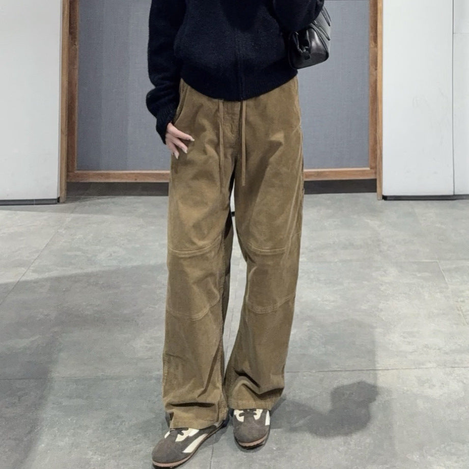 Casual corduroy cargo pants with elastic waistband