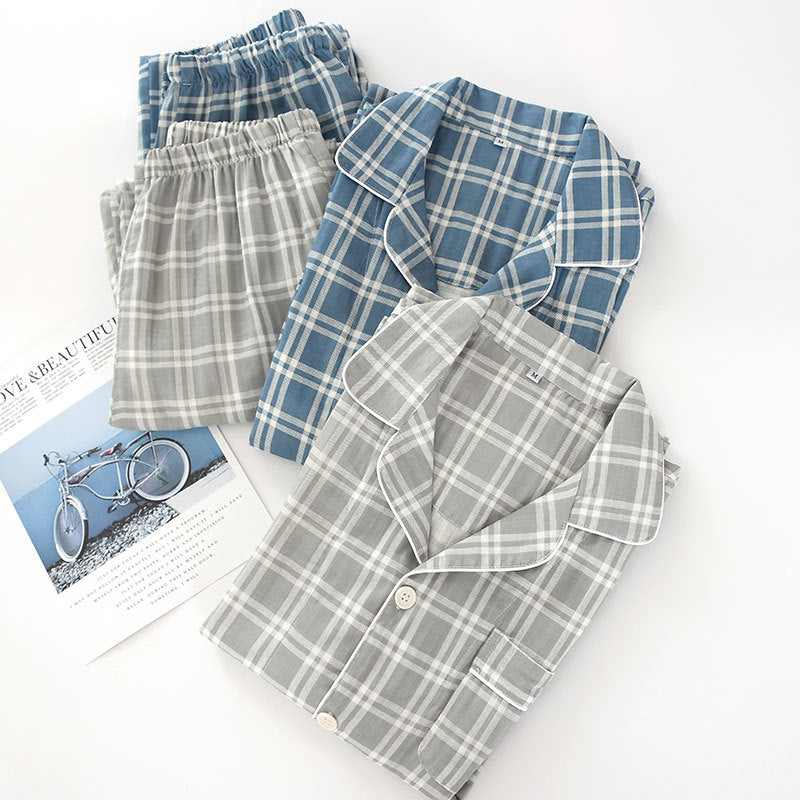 Men's Pajama Set made of cotton gauze, checked