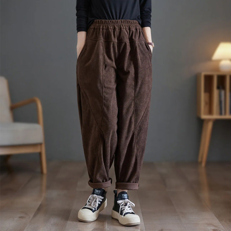 Women's corduroy pants, carrot shape, lined