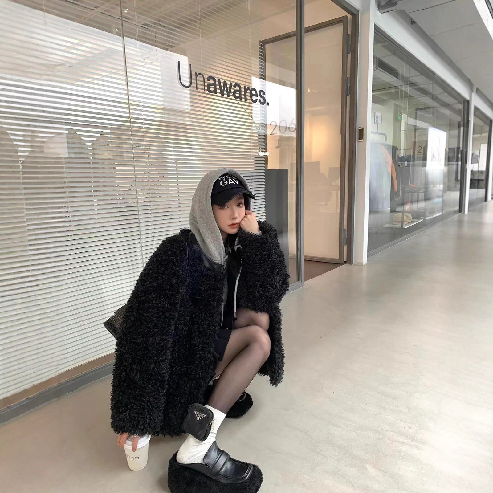 Women's Teddy Coat, short, Winter, Black