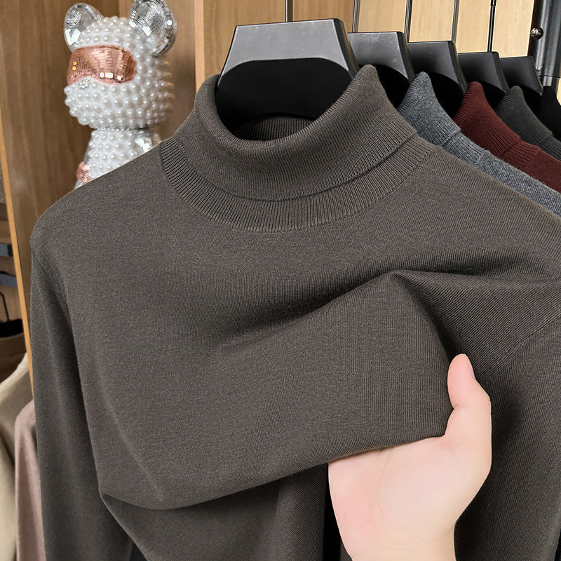 Men's pullover made of silk and sheep wool, stand-up collar