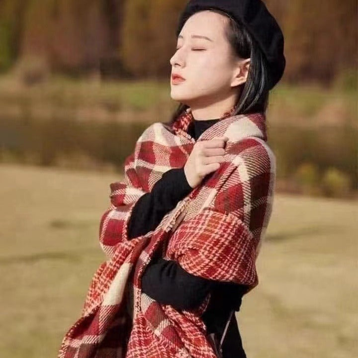 Double-sided checkered scarf, 55x190 cm