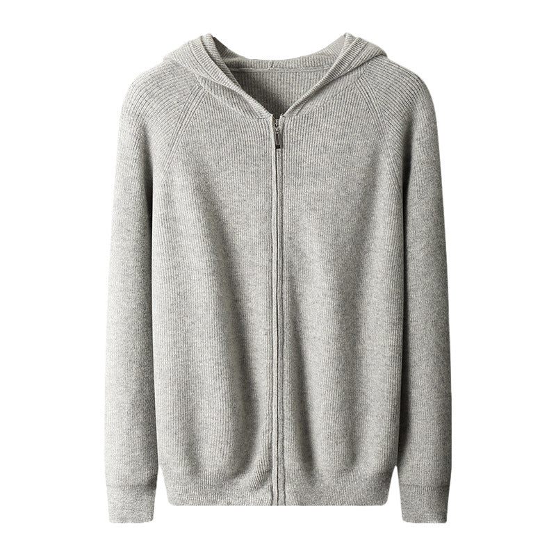 Men's cashmere hoodie cardigan, thick