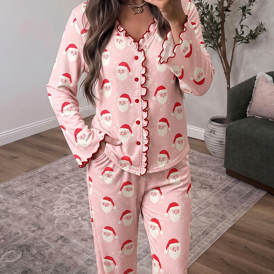 Women's house suit, long-sleeved, with Santa print