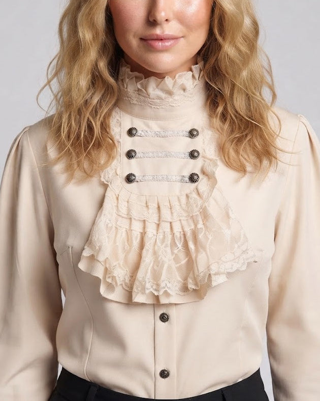 Women's Elegant Ruffle Blouse with High-Quality Lace and Tailored Cut Chichicherry