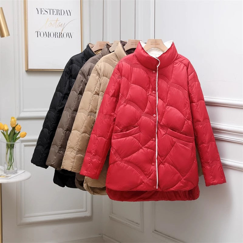 Light down jacket for women, medium length, plus size
