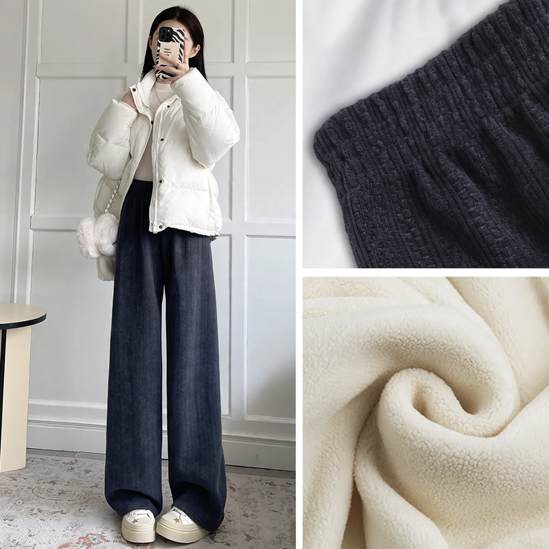 Padded cord wide trousers, loose fit