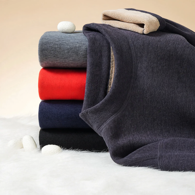 Thermal underwear set with lamb fleece imitation, half roll neck