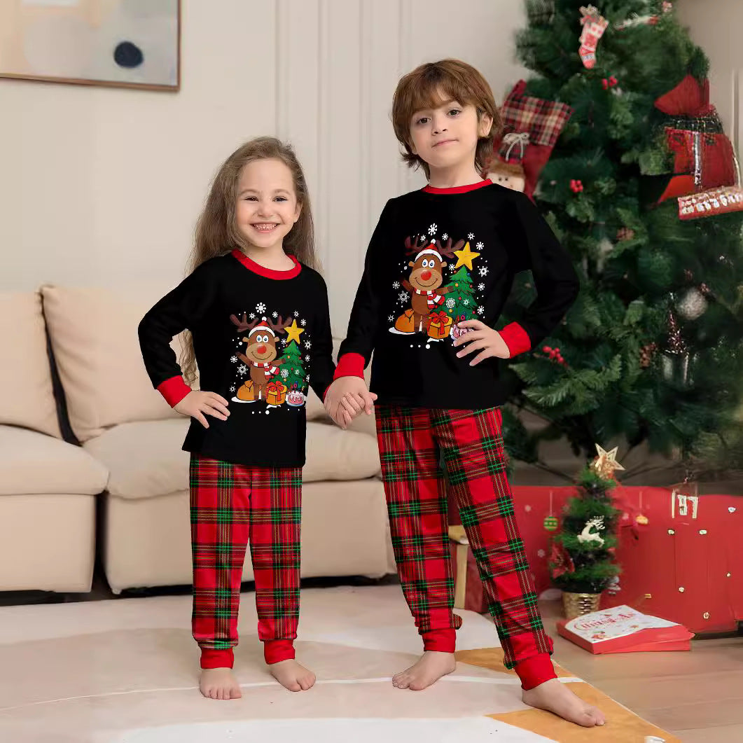 Christmas Family Pajamas, Reindeer and Check Pattern
