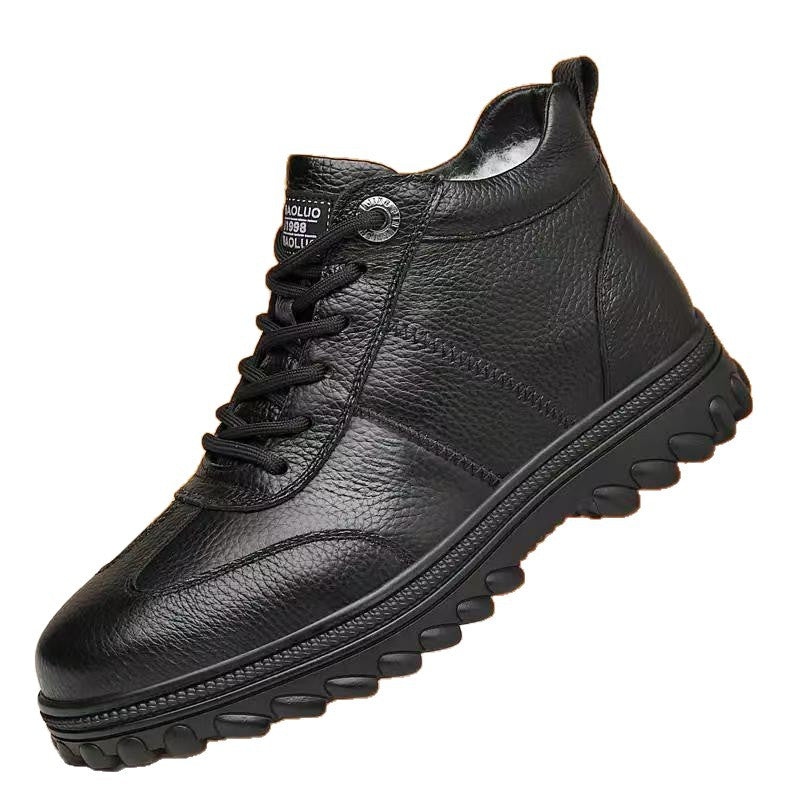 Fleece-lined men's winter boots, slip-resistant, PU
