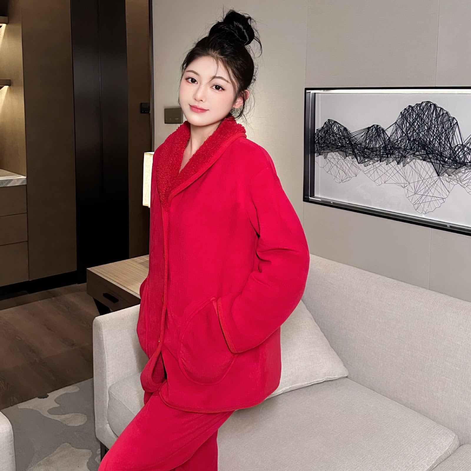 Ladies' Pajama Set made of flannel, warm and festive