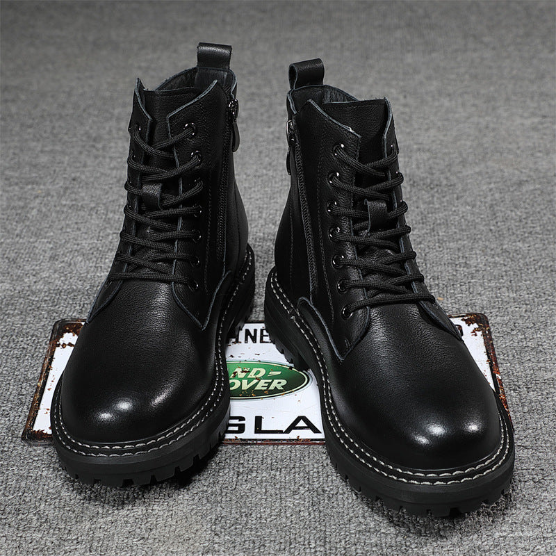 Men's leather boots, genuine leather, lined, robust