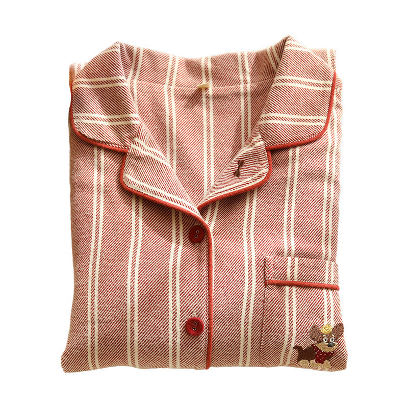 Cotton pajama set for couples, striped, embroidered
