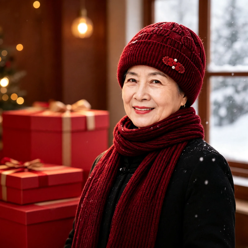 Knit set for women: hat and scarf, lined