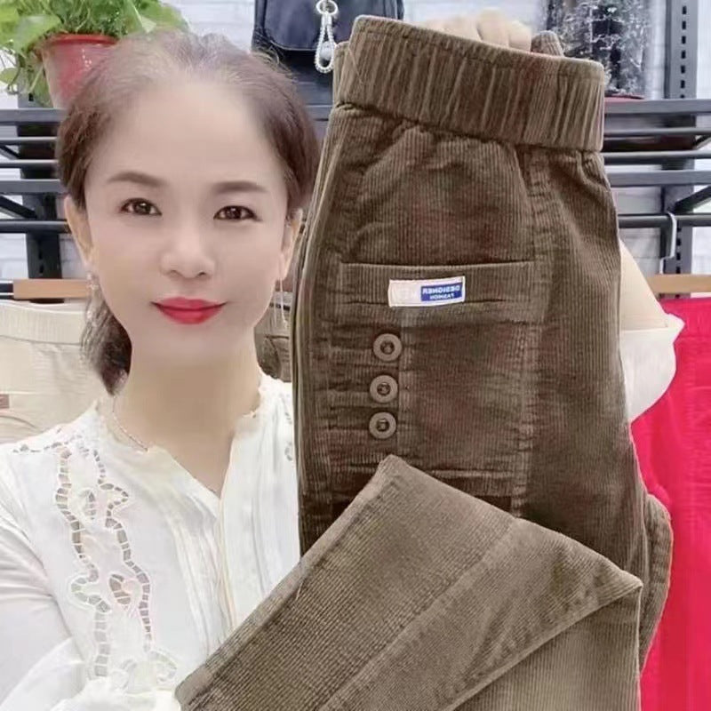 Women’s harem pants made of corduroy, high-waisted