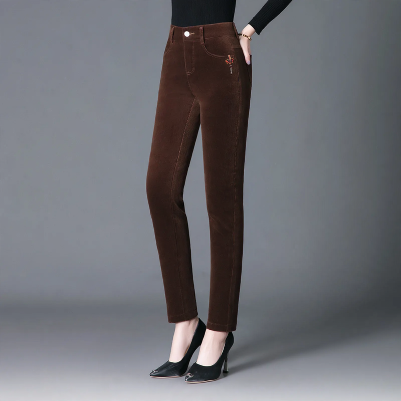 Women's corduroy pants, straight, lined, elastic