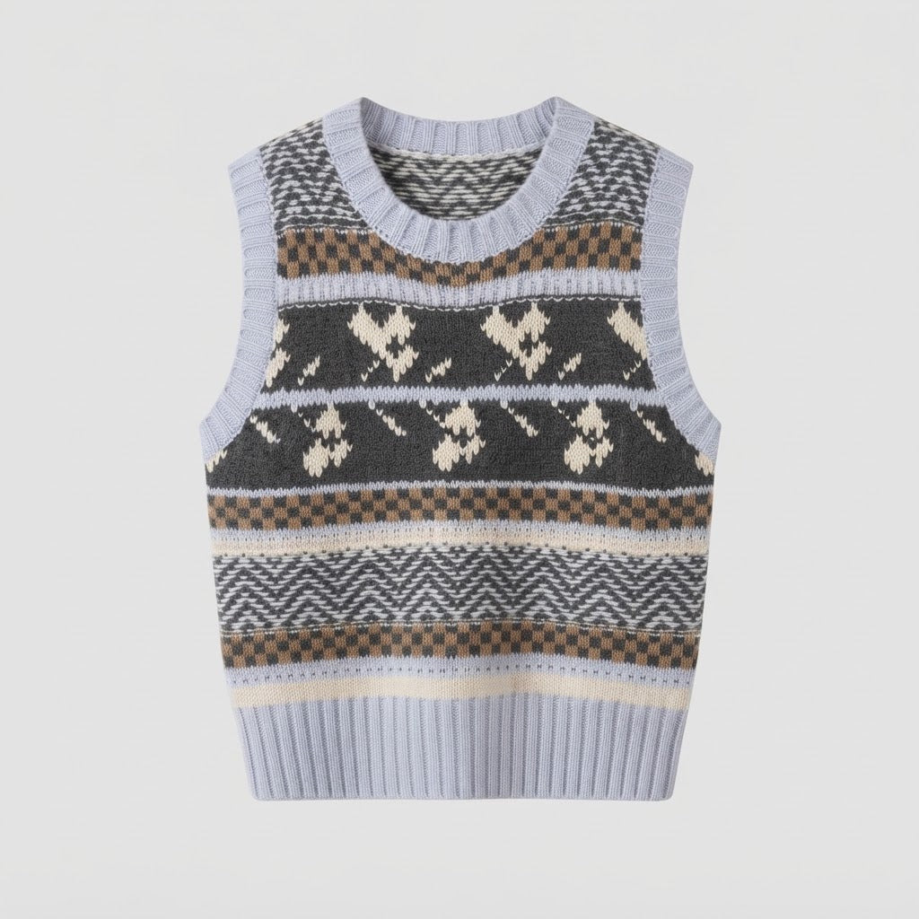 Women's patterned knitted vest in Norwegian look with soft mohair effect Chichicherry
