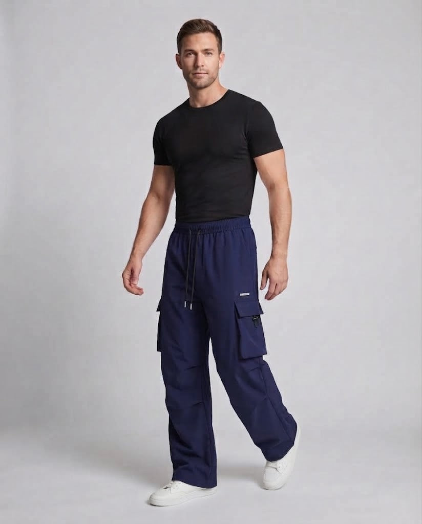 Men's Casual Cargo-Baggy Pants with Drawstring Waist, Multifunctional Pockets & Straight Leg Chichicherry