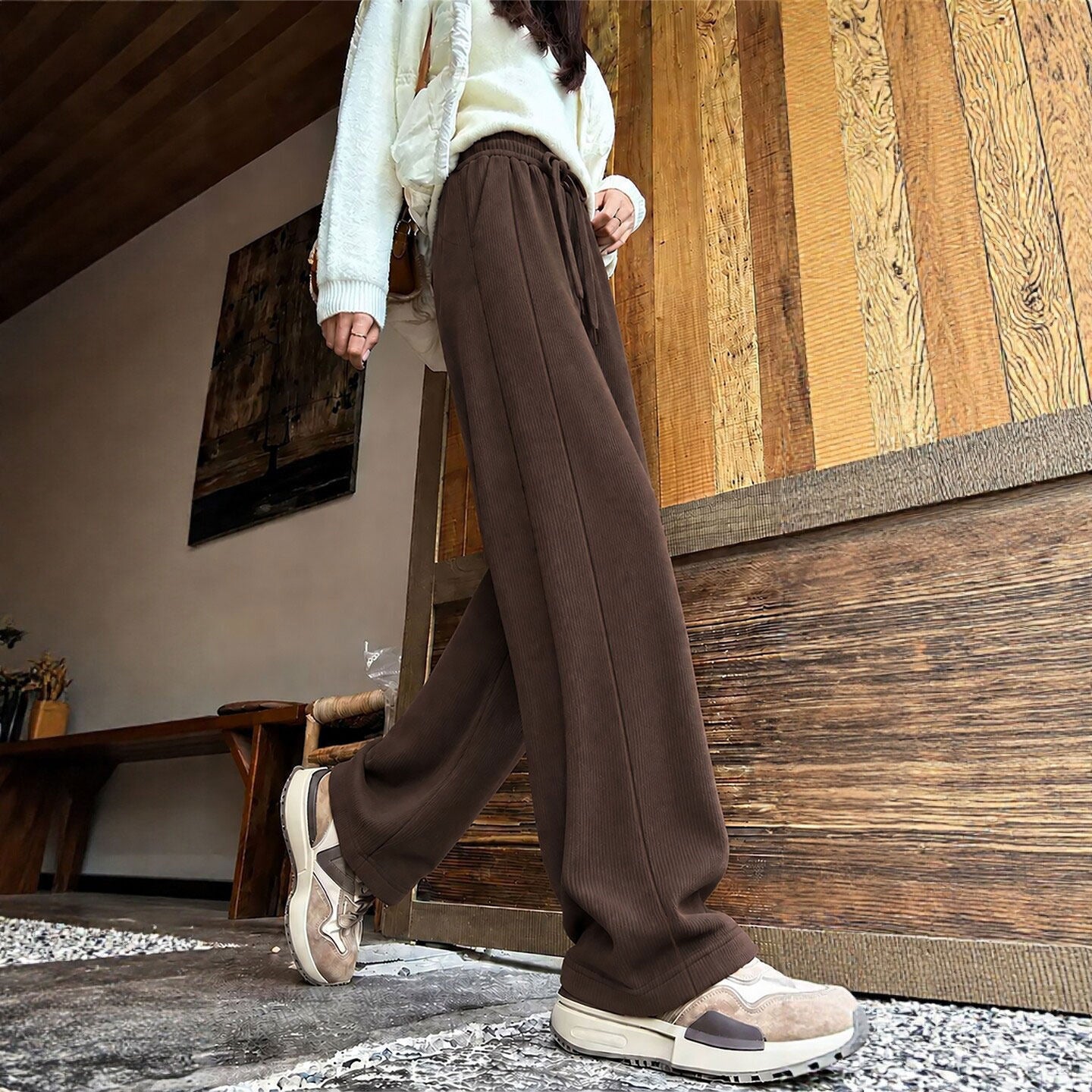 Women's corduroy pants, straight fit, padded
