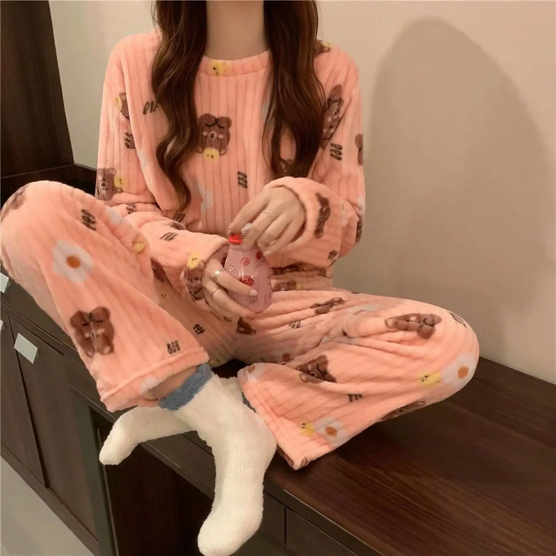Ladies' house suit, coral fleece, cartoon design, warm