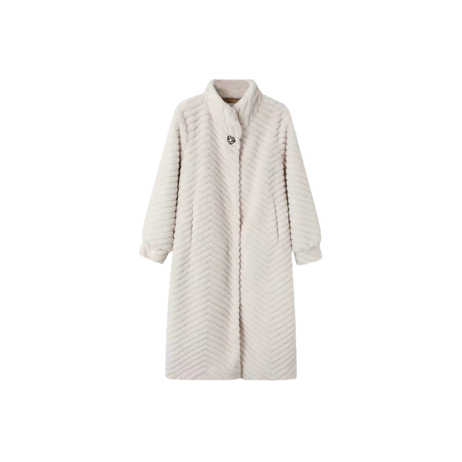 Women's coat in fur look with herringbone pattern