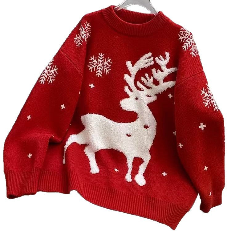 Christmas sweater for women, knitted, with reindeer and snowflakes